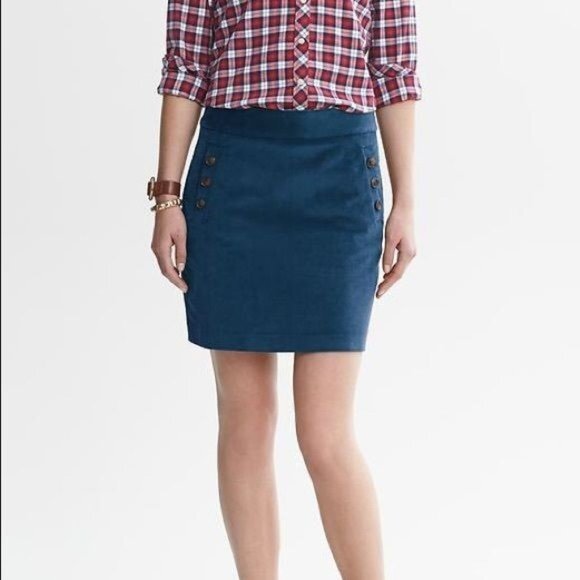 Navy Corduroy Mini Skirt XS 2 Blue High Waist Pencil Sailor Mini BANANA REPUBLIC - Picture 1 of 8